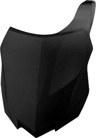 Acerbis black front number plate for motorcycles, featuring a sleek, durable design with mounting holes for easy installation.