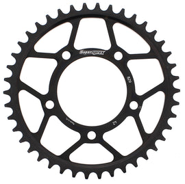 Steel 42-tooth rear sprocket for Suzuki GSX-R750 by Supersprox, black finish with gear teeth visible for motorcycle performance.