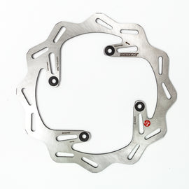 Front braking rotor by Braking showing a metallic disc with vented design for bike or motorcycle braking system.