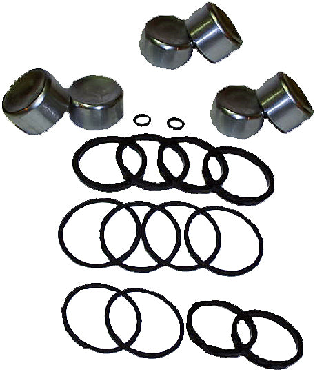 Cycle Pro brake caliper rebuild kit with pistons for trike 6-piston caliper model 865-01400, showing brake components and pistons.