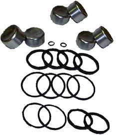 Cycle Pro brake caliper rebuild kit with pistons for trike 6-piston caliper model 865-01400, showing brake components and pistons.