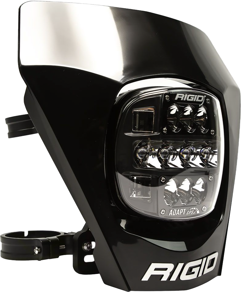Black RIGID Industries Adapt Xe Number Replacement Plate mounted on a vehicle body, showcasing durable off-road equipment.