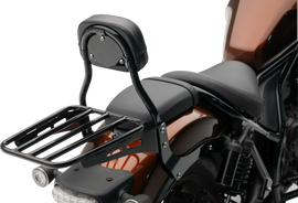 Cobra Mini Round Sissy Bar with pad in black for Honda Rebel 1100, motorcycle body accessory with sleek design.