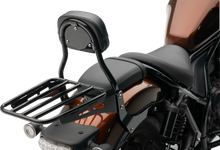 Load image into Gallery viewer, Cobra Mini Round Sissy Bar with pad in black for Honda Rebel 1100 motorcycle, body-mounted accessory for rider support.