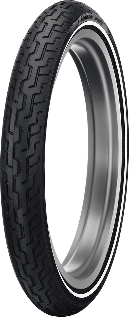 Dunlop D402 front motorcycle tire with bias ply construction, size MH90-21, 54H load and speed rating, mounted on wheel.