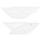 White Polisport Plastics side panels for KLX110 dirt bike, showing detailed body panels with mounting points and smooth finish.