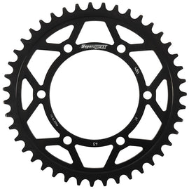 Supersprox steel 43-tooth rear off-road sprocket for Honda, Kawasaki, Suzuki, Yamaha motorcycles, black finish, 520 chain size.