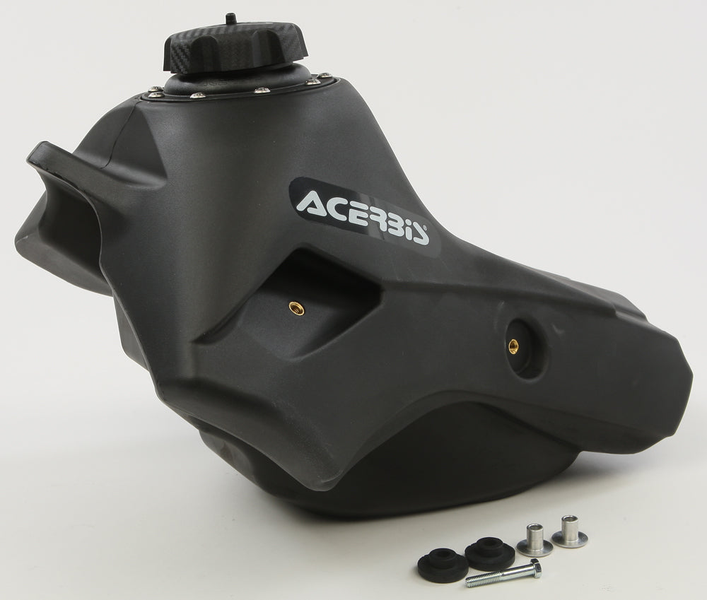 Acerbis black 2.7-gallon fuel tank with a sleek, matte finish, designed for motorcycle or off-road vehicle applications.