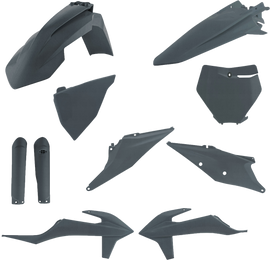 Acerbis full plastic body kit for KTM motorcycle in grey metallic, including front and side panels.