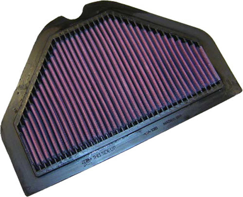 K&N Air Filter 741093, high-performance air filter with pleated fabric design, shown in close-up view.