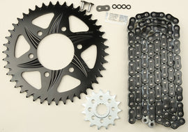 VORTEX sprocket and chain kit with black aluminum 15/43 teeth for RX3 520-112L motorcycle drivetrain assembly