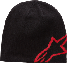 Load image into Gallery viewer, Alpine Star Corp Shift Beanie in black and red, featuring a snug knit design and logo embroidery for casual style.