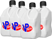 Load image into Gallery viewer, White 5-gallon VP Racing VP Motorsports container with black cap, durable plastic design for fuel or fluid storage.