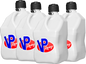 White 5-gallon VP Racing VP Motorsports container with black cap, durable plastic design for fuel or fluid storage.