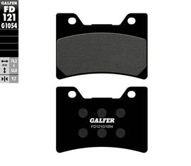 GALFER semi-metallic brake pads FD121G1054 for motorcycle brakes, showing the brake pad design and material.