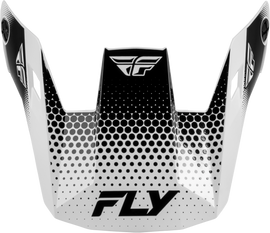 Fly Racing Rayce Sonar helmet visor in white and black, designed for motorcycle helmets, showing a sleek, aerodynamic shape.