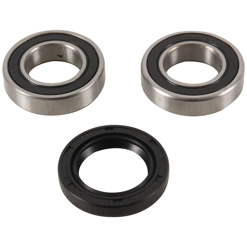 Pivot Works front wheel bearing 52-0410 for motorcycle, shown in close-up with metallic components and bearing details.