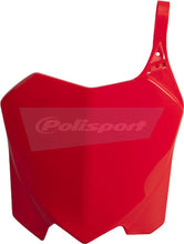 Load image into Gallery viewer, Red Polisport Plastics front number plate for motorcycle, featuring a durable plastic body with bold design and mounting holes.