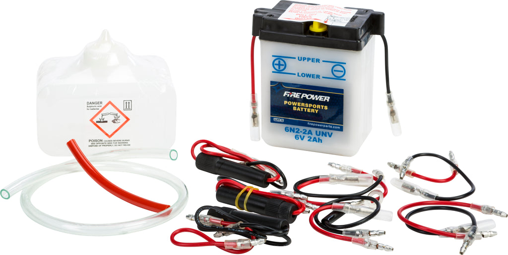 Fire Power 6V 6N2-2A battery with acid, compact and durable design for various electronic applications.