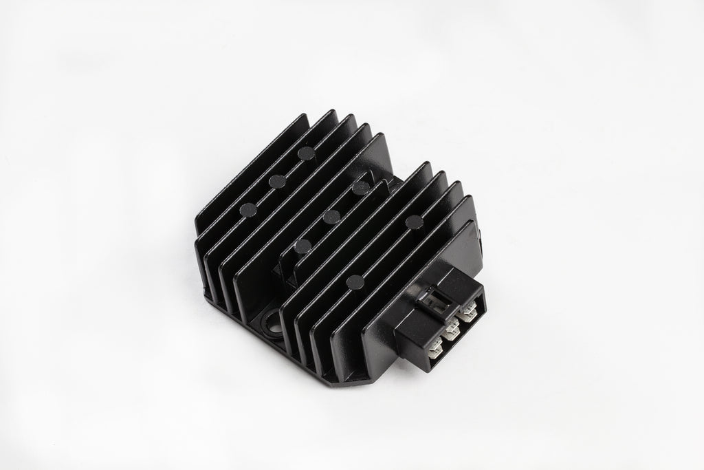 Ricks Motorsport Electric regulator and rectifier for motorcycle electrical system, mounted on a vehicle.