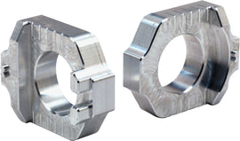 WORKS Axle Blocks Elite Yam Silver drive axle blocks showing silver metal finish and detailed design for bike maintenance.