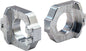 WORKS Axle Blocks Elite Yam Silver drive axle blocks showing silver metal finish and detailed design for bike maintenance.