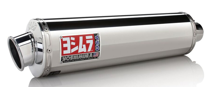 Yoshimura Signature RS-3 full exhaust system with stainless steel components, displayed on a vehicle.