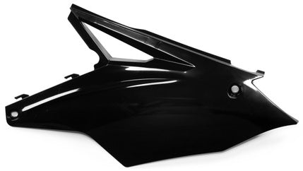 Black Acerbis side panels for motorcycle, featuring sleek design and durable material, compatible with Acerbis motorcycle models.