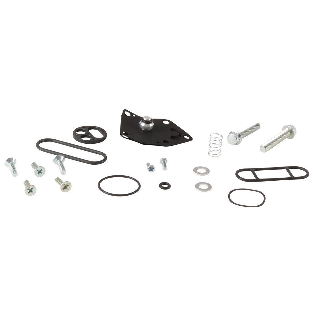All Balls Fuel Tap Repair Kit for intake, carb, and fuel system, shown with various components and seals.