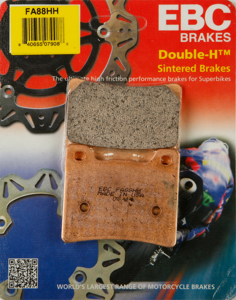 EBC Motorcycle Brakes Fa88hh Double-H Sintered Brake Pads showing metallic surface and branding for motorcycle braking performance