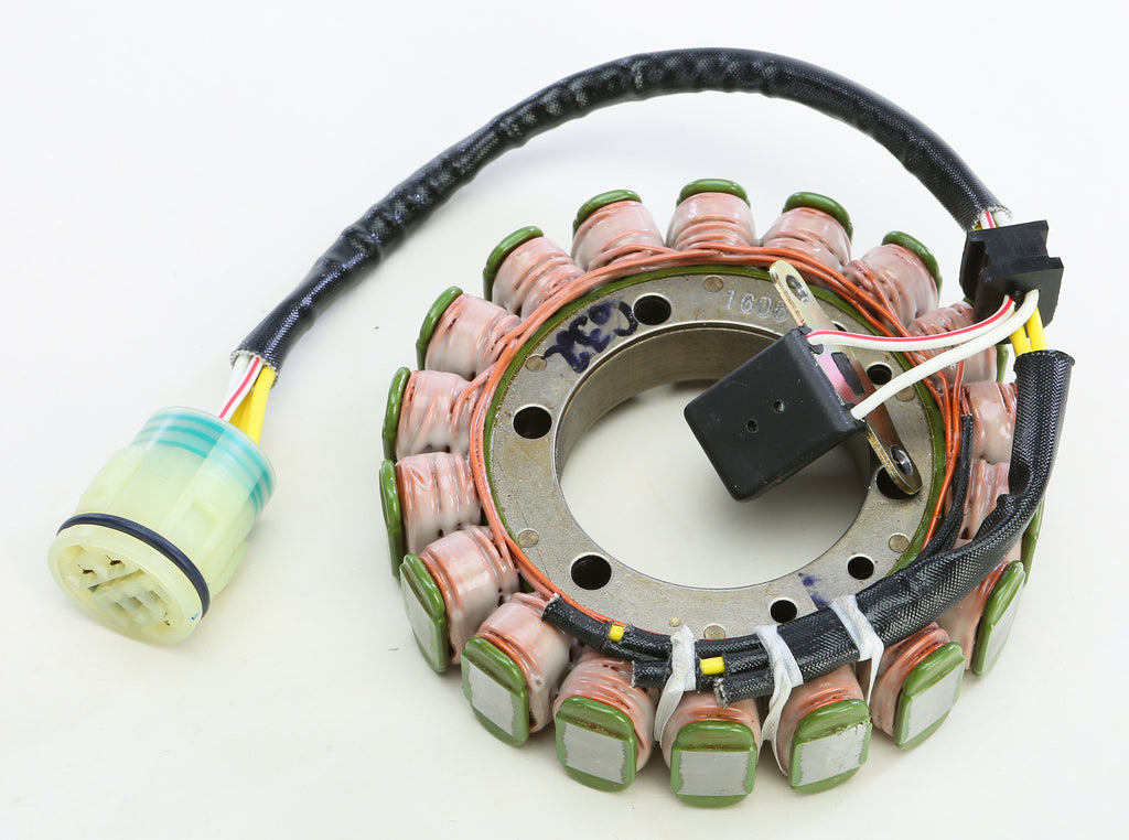 Ricks Motorsport Electric Stator 27-21632 for motorcycle electrical systems, showing the coil and wiring components.