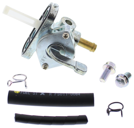 All Balls fuel valve FS101-0131 for intake and carb fuel systems, showing a metal valve with attached hoses.