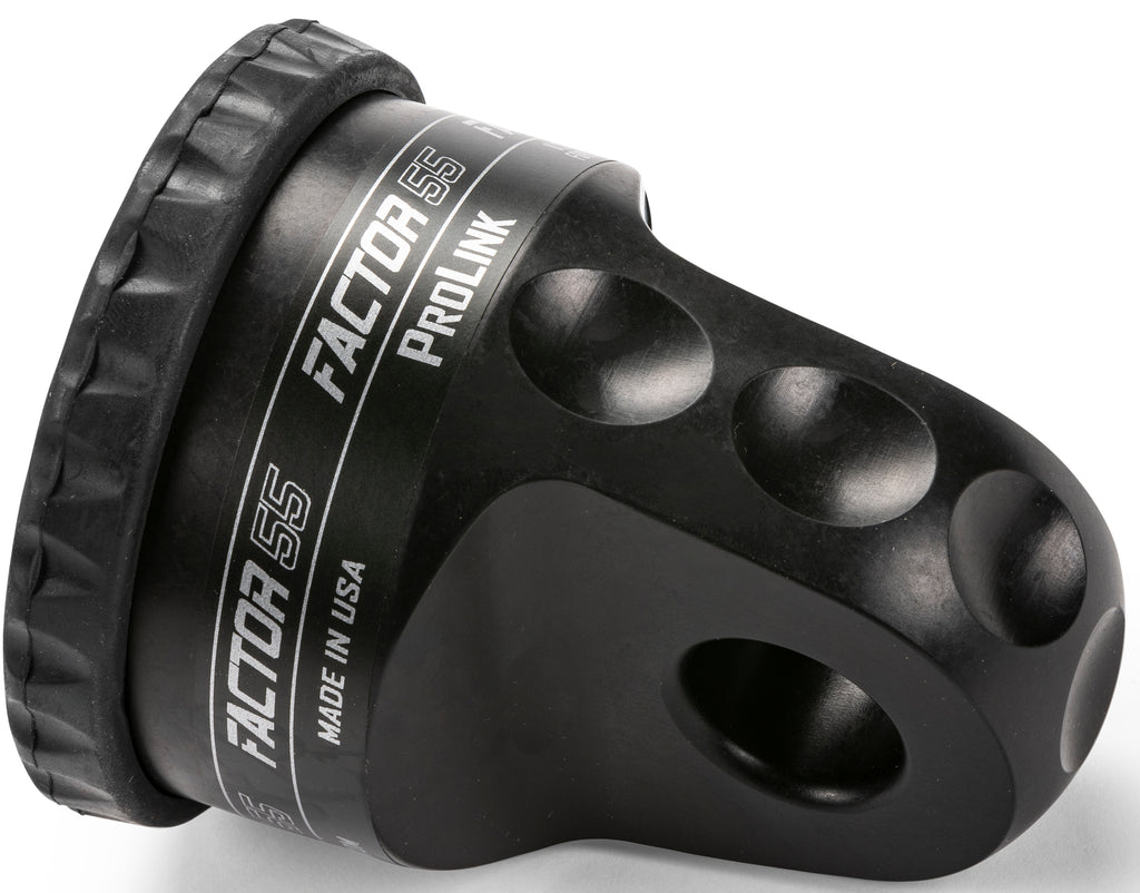 Factor 55 Prolink Xtv winch shackle in black, heavy-duty recovery gear with secure locking mechanism and durable construction.