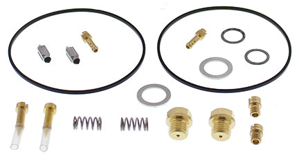 All Balls carburetor rebuild kit 141-80005 for intake, carburetor, and fuel system components in packaging showing various parts.