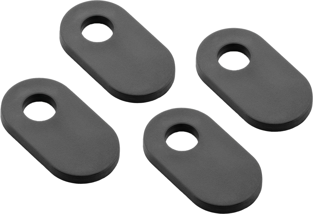Set of four black RIZOMA turn signal mounting brackets for motorcycle, featuring durable metal construction.
