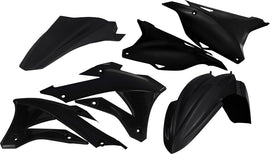 Acerbis black plastic kit with various panels and components, designed for motorcycle or ATV customization and repair.