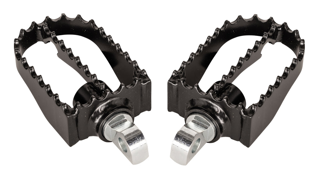 Black Burly Brand MX Style Footpegs for motorcycle foot controls, featuring durable metal construction and textured grip surface.