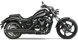 Black Cobra slip-on exhaust with scalloped tip, designed for Yamaha Stryker motorcycles, model years 2011-2018.