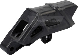Polisport Plastics black drive chain guide for bikes, part number 64-0203, shown mounted on a bicycle drivetrain.