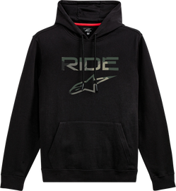 Alpine Star Ride 2.0 Camo Hoodie in black, XL size, featuring a camouflage pattern and brand logo on the front.