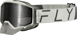 Fly Racing Zone Pro snow goggle in grey with silver mirror and smoke lens, designed for winter sports and snowboarding.
