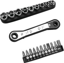 Charger l'image dans la galerie, Performance Tool 21-piece offset ratcheting driver set with various bits and ergonomic handle for versatile fastening tools.