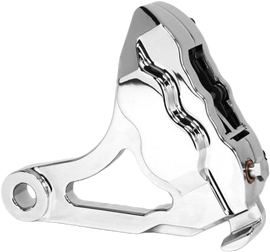 Hawg Halters Inc 4 piston rear brake caliper assembly in chrome for 2006-2007 FX motorcycle, featuring detailed piston and mounting hardware.