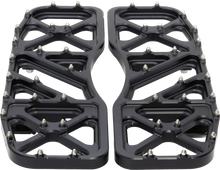 Load image into Gallery viewer, Flo Motorsports V5 black floorboards for Indian motorcycles, showing textured foot control surface and mounting hardware.