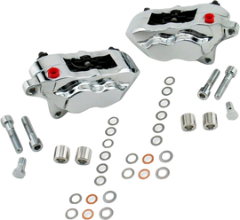 Hawg Halters Inc 4 Pist Front Dual Caliper Brake Kit with chrome finish and 11.5-inch rotor for 2000 and up models