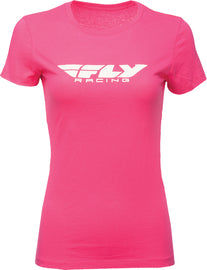 Fly Racing women's corporate tee in raspberry, casual short-sleeve shirt with Fly Racing branding and comfortable fit.