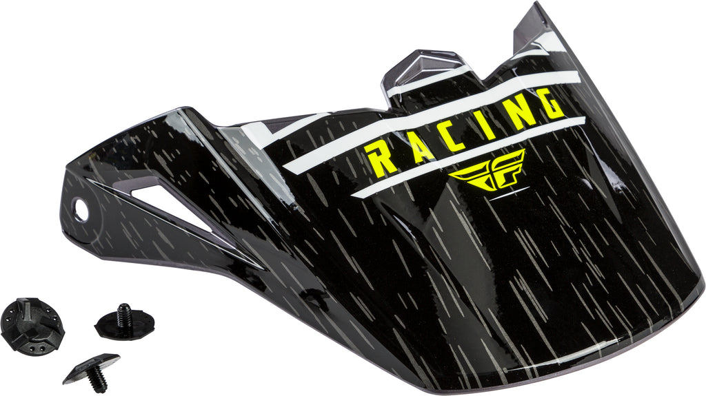 Fly Racing Kinetic K120 helmet visor in black, white, and hi-vis colors, designed for the Fly Racing motorcycle helmet.