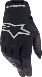 Alpine Star Radar Gloves in black with brushed silver accents, XL size, showing the textured fabric and glove design.