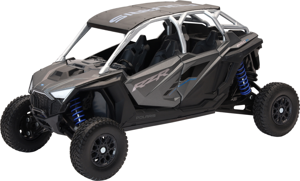 New Ray Toys 1:18 scale Polaris Rzr Pro R4 matte heavy metal accessory with detailed design and rugged finish.