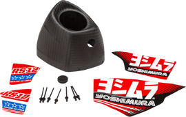 Yoshimura Rs12 carbon cap kit for exhaust system, featuring sleek black carbon fiber components and high-quality craftsmanship.